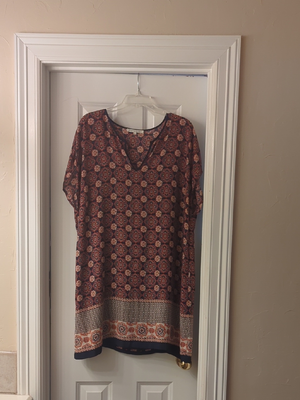 Daniel Rainn Print Dress in Navy and Rust